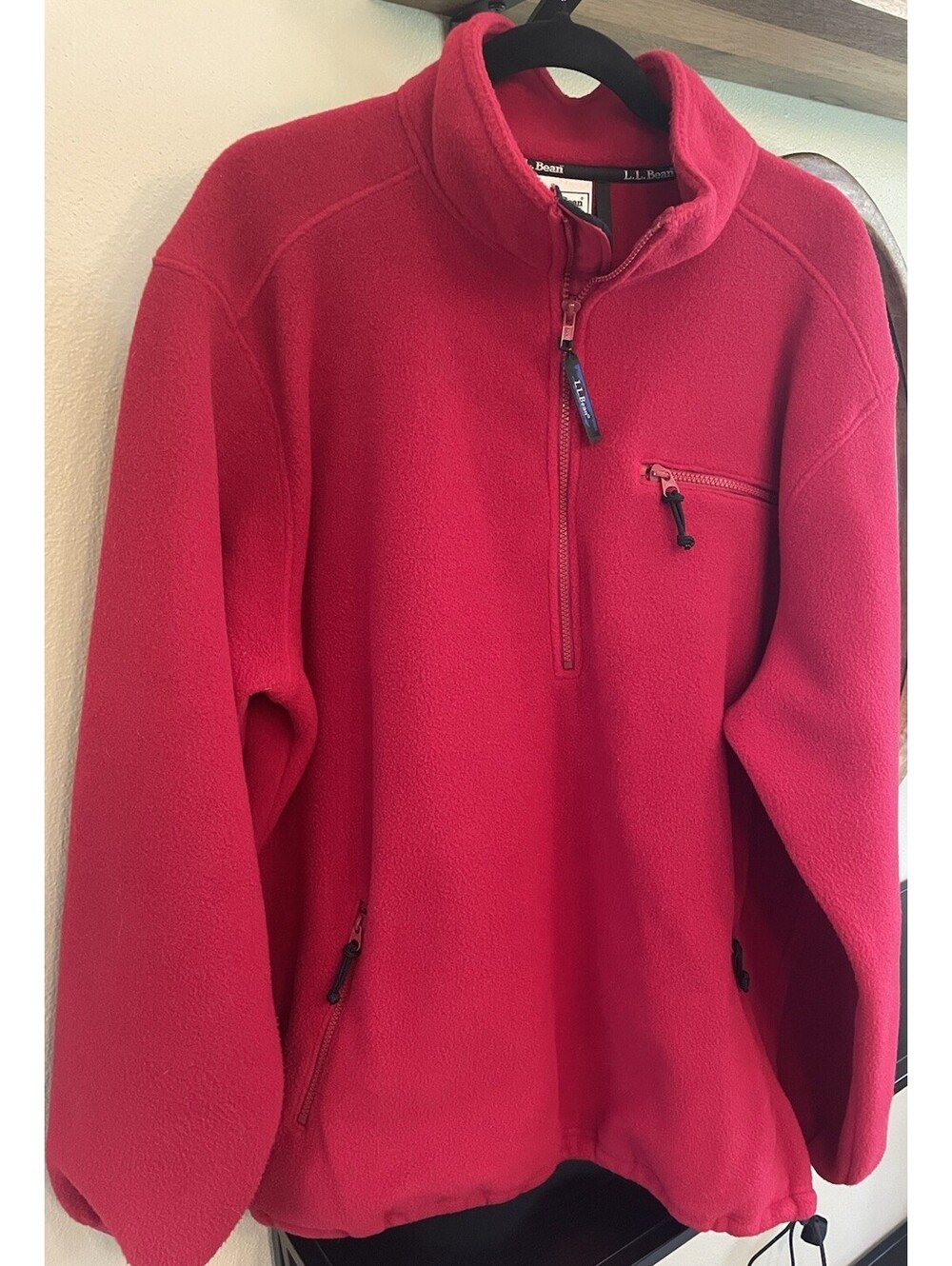 Vintage LL Bean Half Zip Pullover Men’s Large Tall Red Fleece Jacket Relaxed